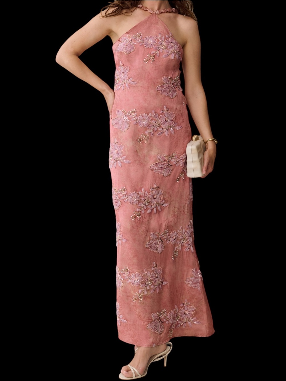 Few Moda o.p.t. Kayda Dress Sleeveless Pink Halter Beaded Embroidered